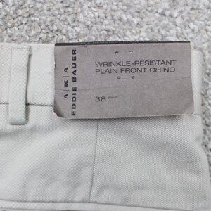Eddie Bauer Chino Pants NWT Mens 38 Beige Wrinkle-Resistant Flat Front Unhemmed